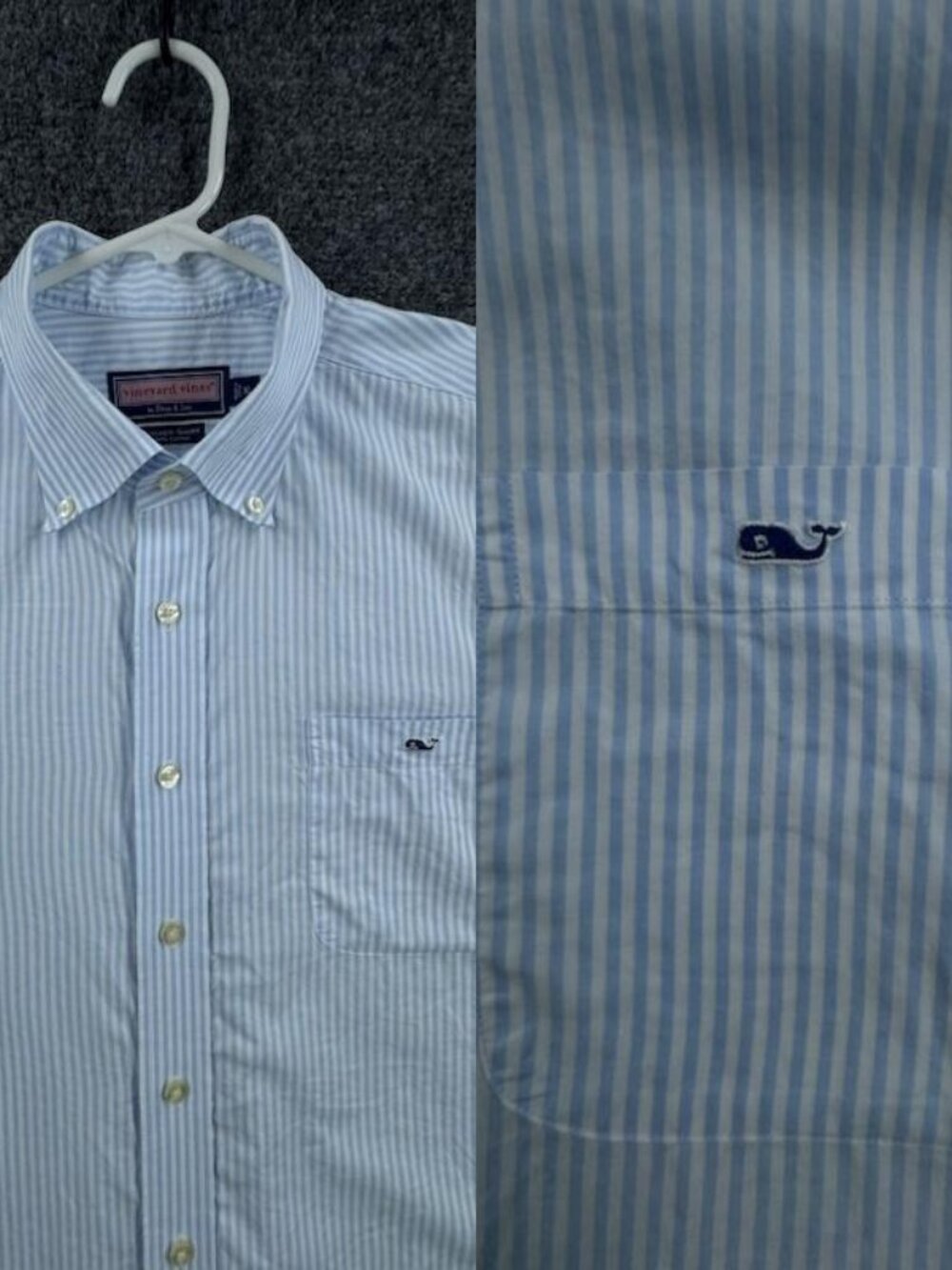 Vineyard Vines Mens Button-Down Blue White XL Logo Striped Tucker Shirt Cotton